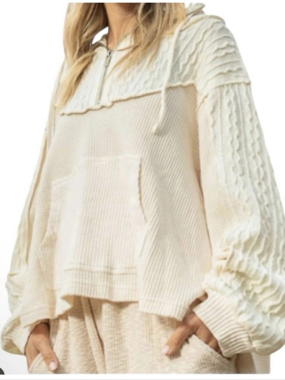 POL Hailey Oversized Hoodie Sweatshirt Waffle Small Women’s Peach Pink Cream S